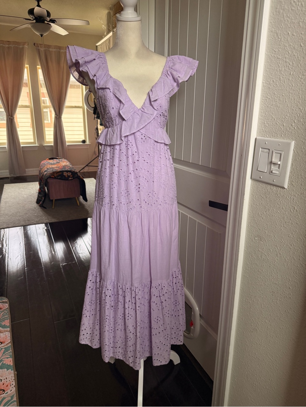 Jessica Simpson Lilac Eyelet Ruffle Maxi Dress